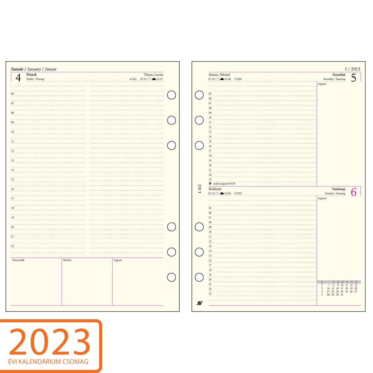 2023. évi napi beosztású kalendárium csomag - L312, Krém (Chamois)