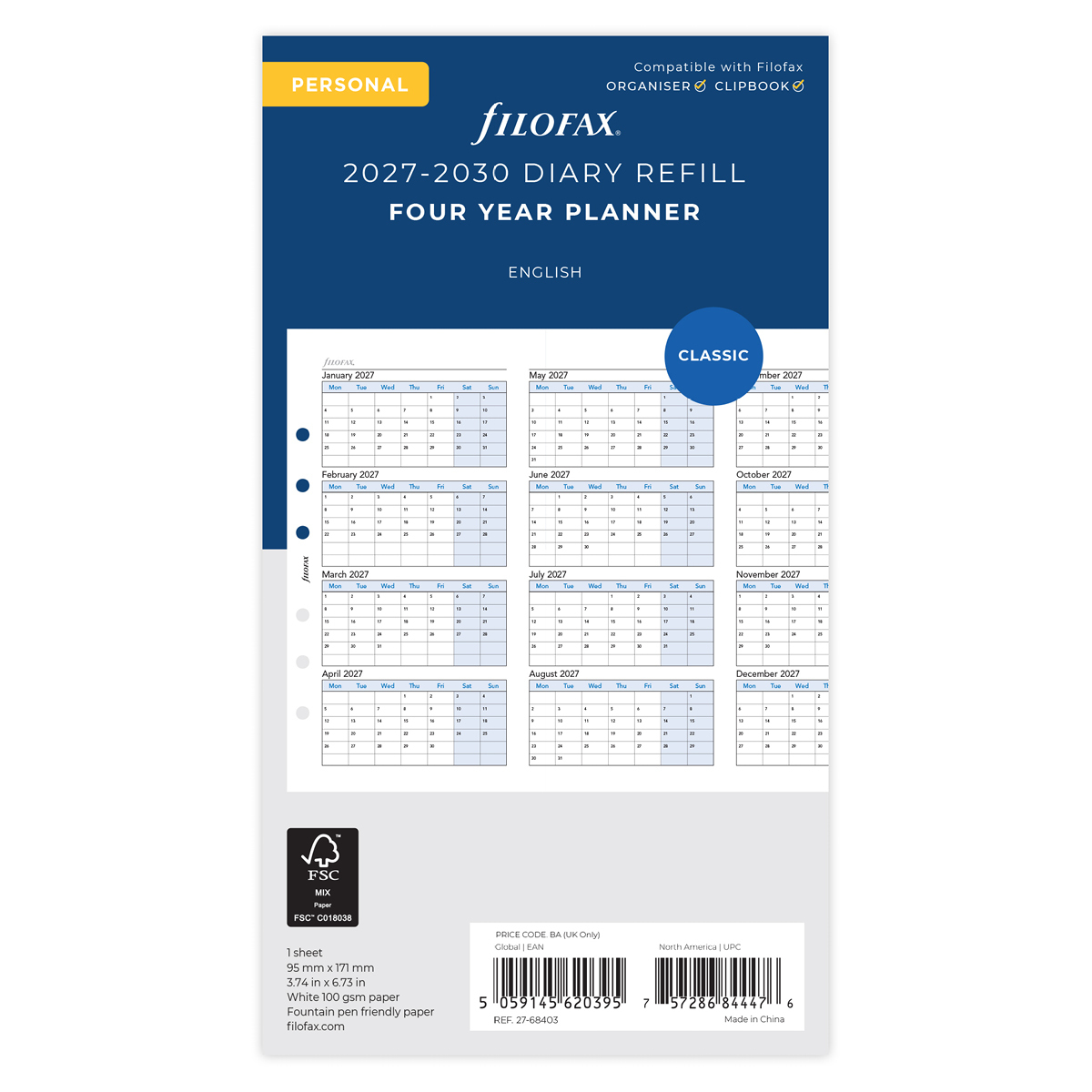 Filofax Naptárbetét Éves 4 év Personal Fehér 2027-2030 Filofax Naptárbetét Éves 4 év Personal Fehér 2027-2030