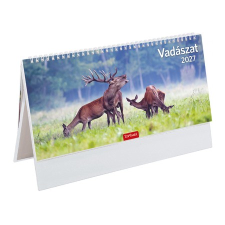 Vadászat, képes, álló papírtáblás csonkalapos asztali naptár T054, Fehér