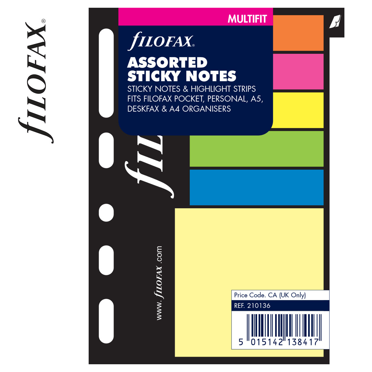 Filofax Öntapadó színes jelölő címke és jegyzet Multifit (Pocket, Personal, A5, A4) vegyes színű